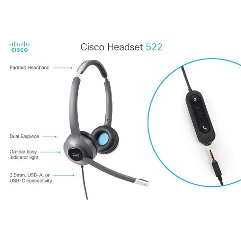 Cisco CP-HS-W-522-USB Dual Headset 522 With 3.5mm Connector